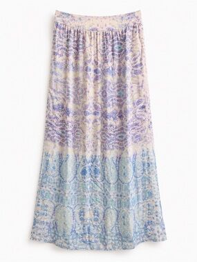 Mauve 100% Silk Boho Paisley Maxi Skirt Blue Lavender Cream